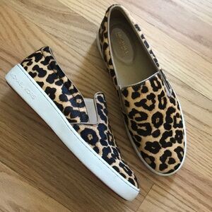 Michael Kors Keaton Leopard Calf Hair Slip-Ons Size 9
